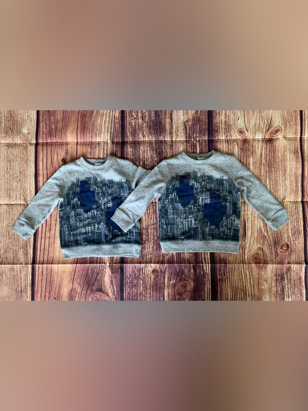 NWOT Joe Fresh Set of 2 Baby's Long Sleeve Robot Gray Pullover Sweatshirts 12-18